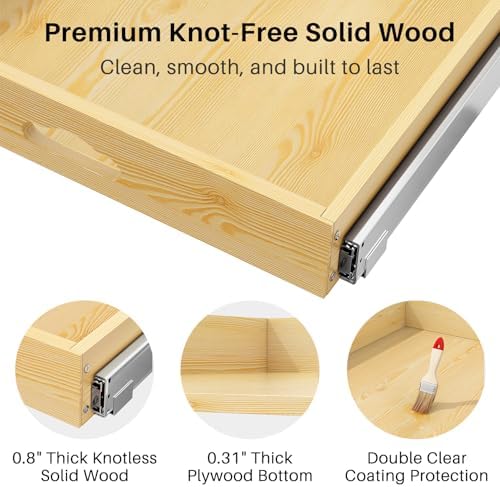 Pull Out Cabinet Organizer, Soft Close Wooden Slide Out Drawers for Pots and Pans, Full-extension Roll Out Shelves for Kitchen Cabinets, Pantry Organization, Bottom & Side Mount(17"W X 21"D x 3.4''H) - Image 7
