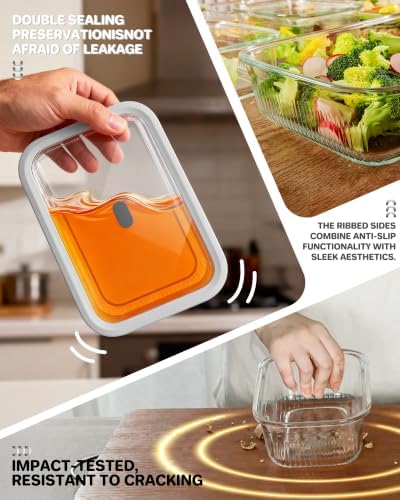 2 Pack Glass Food Storage Containers with Tempered Glass Lids & Steam Valve, 74oz(9.3 Cup) Airtight Leak-Proof Meal Prep Containers for Microwave/Oven/Freezer, Borosilicate Glass, Gift Box - Image 4