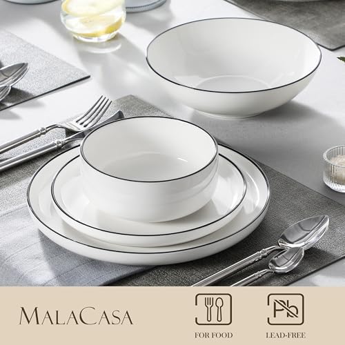 MALACASA 24 Pcs Porcelain Plates and Bowls Sets,Dinnerware Set for 6,White - Image 3