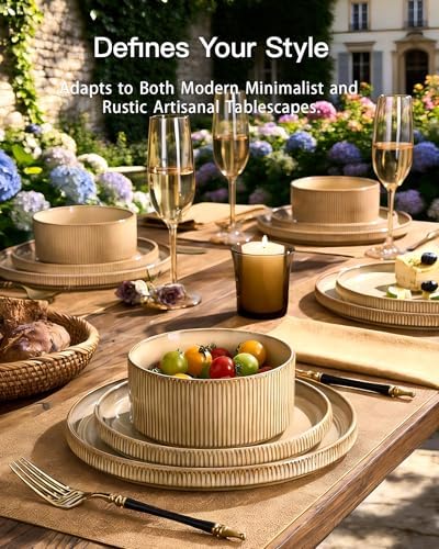Dinnerware Set for 4, Reactive Glaze Plates and Bowls Sets - Image 2