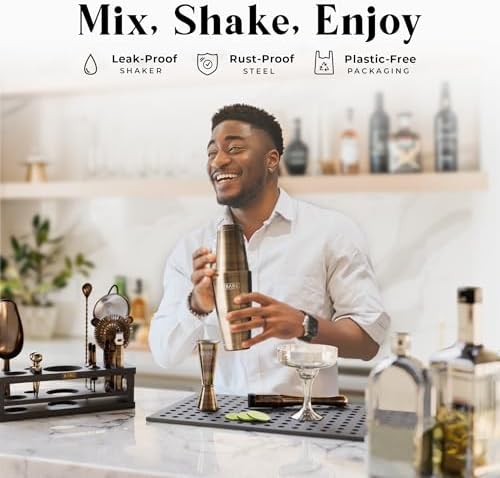 BARE BARREL® Mixology Bartender Kit Bar Set | 16-Piece Cocktail Shaker Set | Martini Barware Mixing Tools for Home Bartending | Incl. 35 Recipe Cards | Gift Set (28oz Boston Shaker, Brass/Black) - Image 3