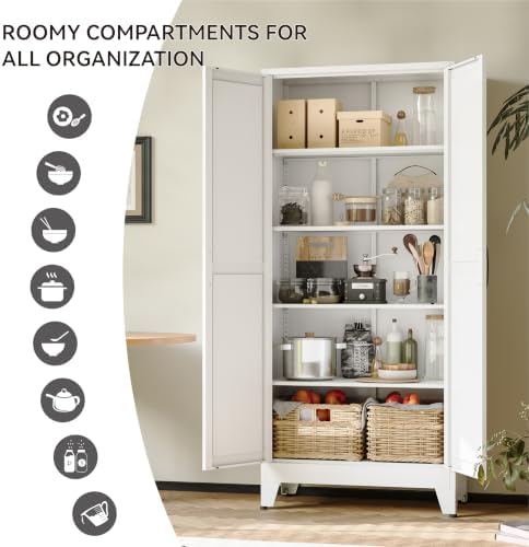 COFaR 71" White Farmhouse Pantry Cabinet with Doors and Adjustable Shelves - Image 6