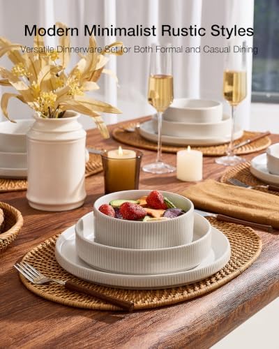 Famiware Star Stoneware Dinnerware Sets with Pasta Bowls, 16pc Dishes for 4 - Image 3