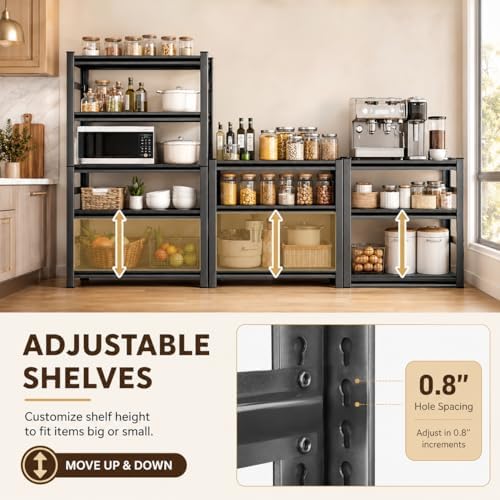 Kitchen Organization, 5 Tier Wooden Kitchen Shelf, 2500 LBS Adjustable Bakers Rack, Heavy Duty coffee bar, Split Into 2 Units, Appliance & Pantry Organizer, 28" Wx 12" Dx 64" H - Image 6