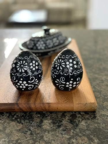 Global Crafts Butter Dish with Lid - Hand-Painted Mexican Pottery, Black - Image 5