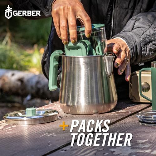 Gerber Gear ComplEAT Coffee Set - Packable Outdoor Camp Kettle & Pour Over Coffee Kit with 2 Qt Stainless Steel Kettle, 24 oz Tritan Carafe & Silicone Pour Over - Image 7