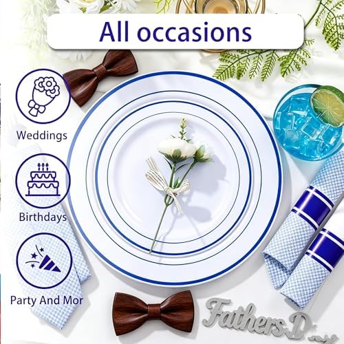 WELLIFE 350 Pcs Blue Plastic Plates for 50 Guests - Plastic Dinnerware Set,Party Supplies Includes 100 blue plates,150 Silverware,50 Napkins,50 Cups,Blue and White Plates - Image 6