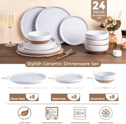 AmorArc Dinnerware Sets for 8, 24 Pieces Ceramic Plates and Bowls Set - Image 3