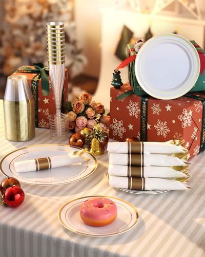 Goodluck 200PCS Disposable Gold Party Plastic Plate Sets for 25 Guests - Image 5