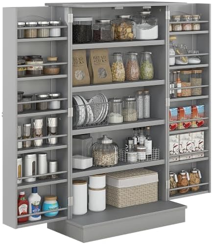 HOMCOM 41" Kitchen Pantry Storage Cabinet 12 Door Shelves Gray by HOMCOM