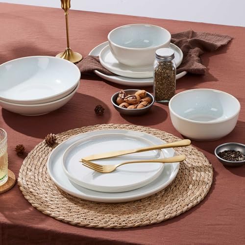 LIANYU 24 Piece Plates and Bowls Sets for 8, Ceramic Dishes Set, Dusk White - Image 6