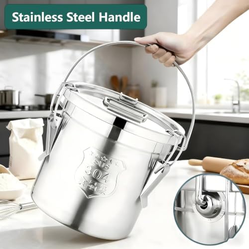 304 Stainless Steel Flour Canister, 12L/3.1 Gal, Handheld with Lids - Image 6