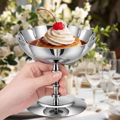 6 Pcs Stainless Steel Ice Cream Bowls Mini Silver Serving Pudding Dessert Cup Sauce Bowls Round Footed Yogurt Snack Candy Cups for Mousse Fruit Salad Wedding Party Favor - Image 5