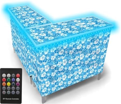 PARTYPONG Folding Portable Double Bar w/LED Lights, Wireless Remote, 2 Bar Skirts, Storage Shelf, & Carrying Case - Hawaiian by PartyPong