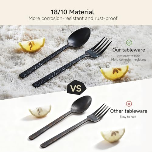 60 Pcs Black Hammered Silverware Set for 12, 18/10 Stainless Steel Flatware - Image 6