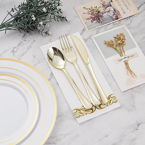 BESTVIP 175 PCS Disposable White and Gold Plastic Plates for 25 Guests - Image 6