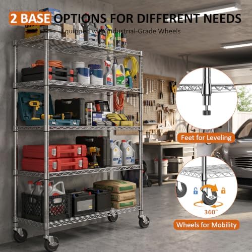 IZEUK Heavy Duty 5-Tier Metal Shelving Rack Rolling for Garage Storage - Image 6