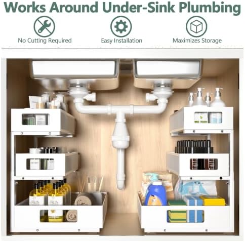 Under Sink Organizer, 3-Tier Height Adjustable Pull Out Cabinet Organizer - Image 3