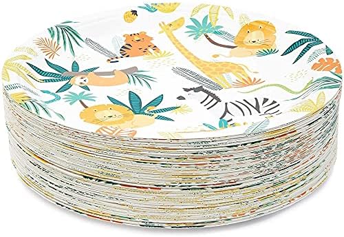 BLUE PANDA Jungle Party Plates - Safari Animal Paper Plates - 9-Inch Blue, Pack of 80 - Disposable Dessert & Cake Serveware for Zoo Theme - Image 4