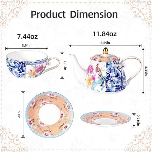 KAMMAK Tea for One Set, Ceramic Teapot, Bone China Tea Set, Cup and Saucer - Image 2
