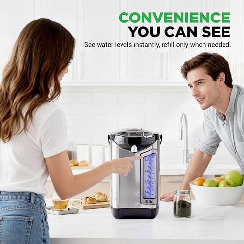 NutriChef Electric Water Boiler and Warmer - 5L/5.28 Qt Stainless Steel Hot Water Dispenser w/Rotating Base, Keep Warm Temperature Set, Auto Shut Off, Safety Lock, Instant Heating for Coffee & Tea - Image 4