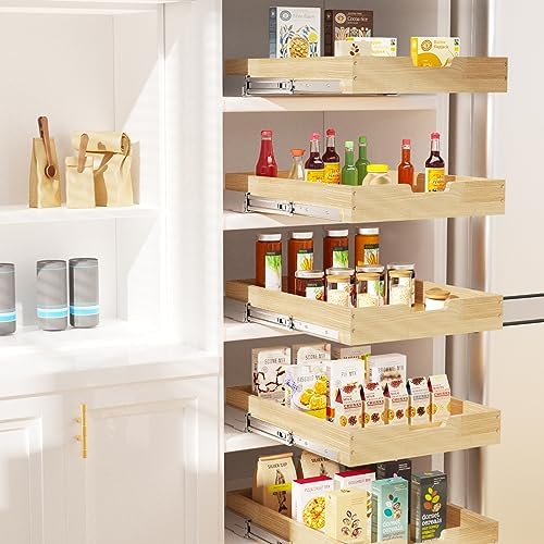 Sikarou Wood Pull Out Cabinet Organizer 11" W x 21" D, for 12" Cabinet Opening Heavy-Duty Sliding Drawers for Inside Cabinets Storage and Organization for Kitchen - Image 5