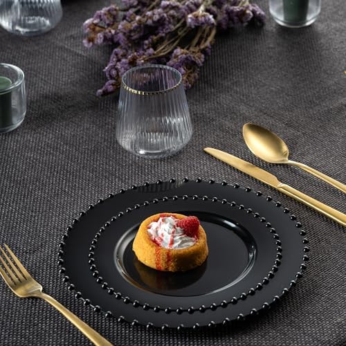 PLASTICPRO 128 Piece Combo Plastic Dinner Plates Disposable Plastic Fancy Heavy Duty Party Dishes 7 inch and 10 inch, Black Beaded - Image 3