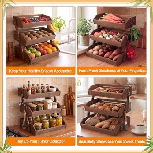 Marsui 3 Tier 16'' Bamboo Fruit Basket for Kitchen Counter, Dark Brown - Image 4