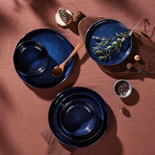 LIANYU Ceramic Plates and Bowls for 4, 12 Piece Dishes Sets, Midnight Blue - Image 4