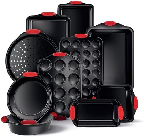 Country Kitchen Nonstick Stackable Bakeware Set - Heavy Duty, Durable, Easy Release Baking Set, Red, 10 Pcs by CountryKitchen