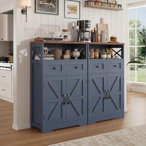 Farmhouse Storage Cabinet Set of 2, Small Kitchen Pantry Coffee Bar Cabinet - Image 2