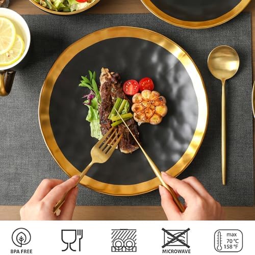 vicrays Ceramic Dinner Plates Set, 10 Inch, Set of 6, Round, Dishwasher Safe, NOT Microwave Safe, Suitable for Steak, Pasta, Home, Party, Restaurant（Black with Golden） - Image 3