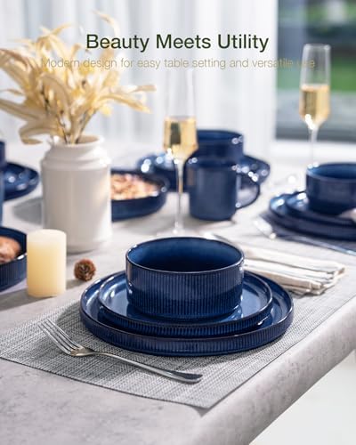 Famiware Star Stoneware Dinnerware Sets with Pasta Bowls, 16pc Dishes for 4 - Image 2