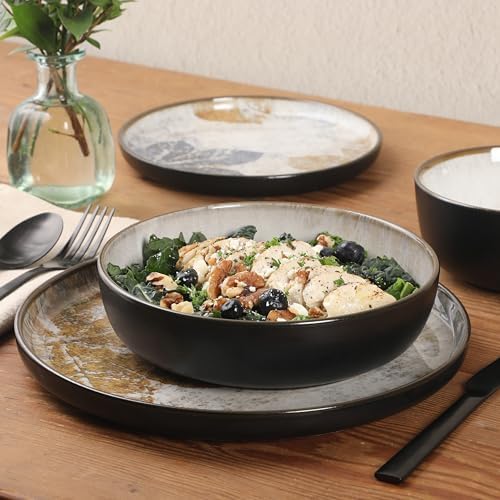 Gibson Elite Chantilly Hill 16-Piece Ceramic Dinnerware Set, Round Plates & Bowls, Multicolor Leaf Design, Microwave & Dishwasher Safe, Service for 4 - Image 3