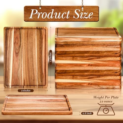 Roshtia 12 Pcs Acacia Wood Serving Tray Dinner Plates,10'' X 14'' X 0.6'' - Image 2