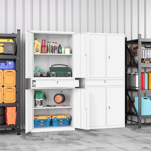 Metal Storage Cabinet,Tall File Cabinet with 2 Adjustable Shelves and Drawer,Lockable Steel Tool Cabinet for Home Office Garage School Warehouses - Image 2