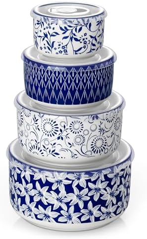 vancasso Ceramic Nesting Bowls with Lids Set of 4, Serving Bowls for Food Storage, Prep Bowl, Ceramic Bowl for Kitchen, Microwave & Dishwasher Safe, 60+36+20+10 Oz, Series SELENE by vancasso