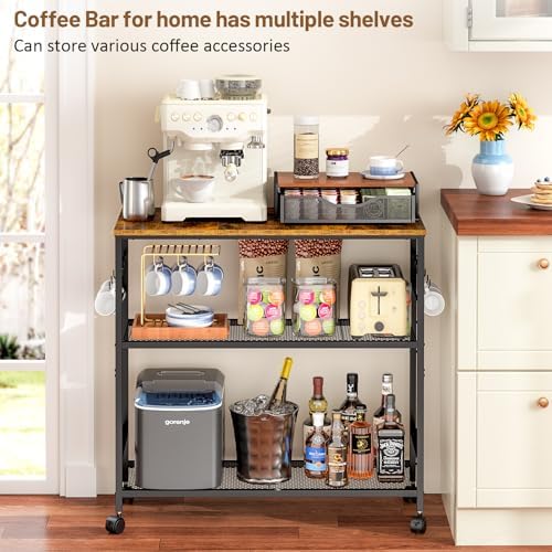 3 Tier Rolling Kitchen Microwave Cart, 33 Inch Microwave Table Stand with Adjustable Shelf, Kitchen Storage Island Utility Cart on Lockable Wheels, Bakers Rack Coffee Bar for Living Room, Office - Image 4