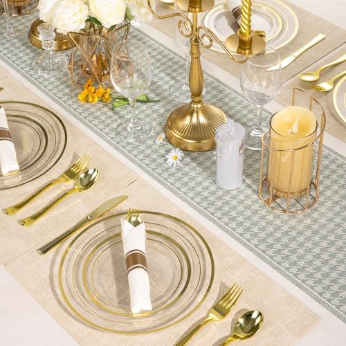 realluck 350PCS Clear Gold Plastic Dinnerware Set for 50 Guests, Disposable Party Plate for Wedding Party, Include: 100 Plastic Plates, 50 Pre Rolled Napkins with Silverware, 50 Cups - Image 7