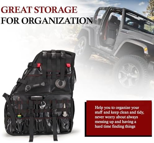 BUNKER INDUST 2 Pcs Roll Bar Storage Bag for 1997-2023 Jeep Wrangler JK TJ LJ & Unlimited JL 4-Door,Multi-Pockets Cargo Bag Saddlebag Tool Organizer,Black - Image 5