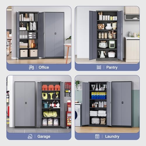 Metal Garage Storage Cabinet,71" H Tall Tool Cabinet with 2 Doors and 5 Adjustbale Shelves,Lockable Tool Cabinet for Garage,Basement,Home Office - Image 5