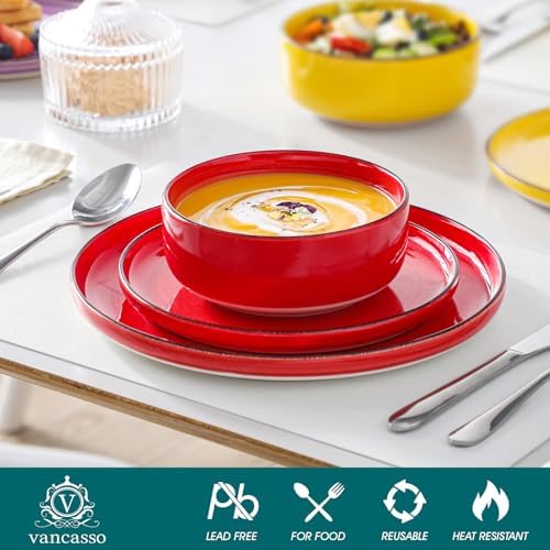 vancasso Bonita Stoneware Dinnerware Sets, 12 Pieces Dishes Set，Polished Round Plates and Bowls Set for 4, Dishwasher and Microwave Safe, Multicolor - Image 4