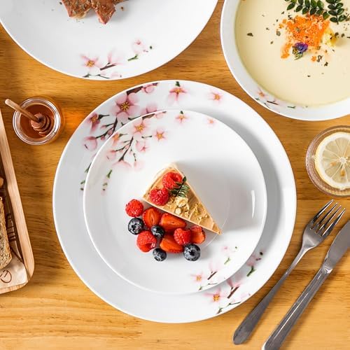 VEWEET Porcelain Dinnerware Sets for 6, 18 Piece Pink Plates Bowls, ANNIE - Image 6
