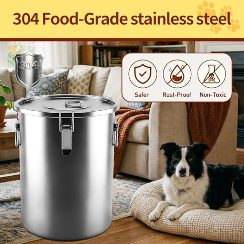 304 Stainless Steel Dog Food Storage Container, 50LB/55LB Airtight Pet Food Container with Locking Lid & Silicone Seal, Large Metal Food Storage Bin for Dry Dog/Cat Food, Rice, Flour (50 LBS) - Image 4