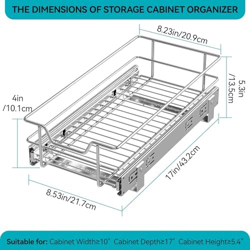 Pull Out Cabinet Organizer 9" W X 17" D, Chromed, Full Slide Out Drawers - Image 2