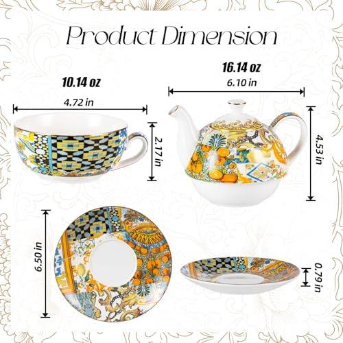 KAMMAK Tea for One Set, Ceramic Teapot, Bone China Tea Set, Cup and Saucer - Image 2