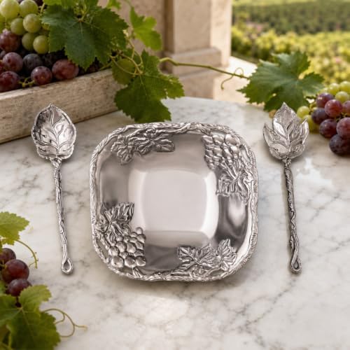 Arthur Court Grape Salad Set 3-Pc Aluminum Bowl and Server - Elegant Serveware for Entertaining - 9.5 Inch Diameter - Image 3