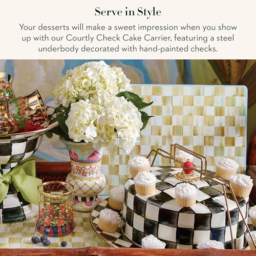 MACKENZIE-CHILDS Enamel Cake Carrier, Black-and-White Courtly Check - Image 2