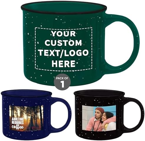 DISCOUNT PROMOS Custom Ceramic Campfire Coffee Mugs 13 oz. Set of 1, Personalized- Perfect for Tea, Espresso, Cappuccino, Hot Cocoa - Green by DISCOUNTPROMOS