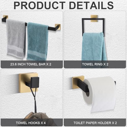 10 Pcs Black Gold Bathroom Hardware Accessories Bath Towel Bar Set - Image 6